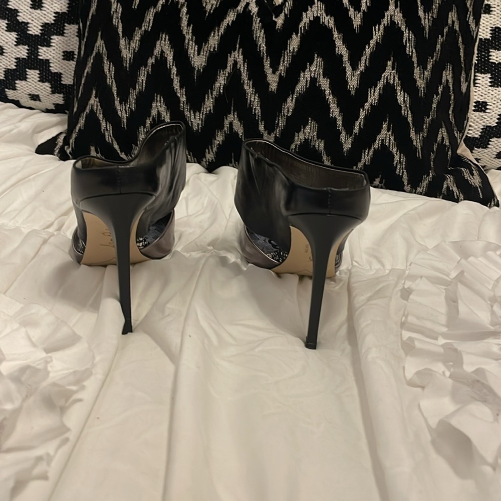 Sam Edelman closed toe metallic bronze and black high heel mule - Picture 3 of 5